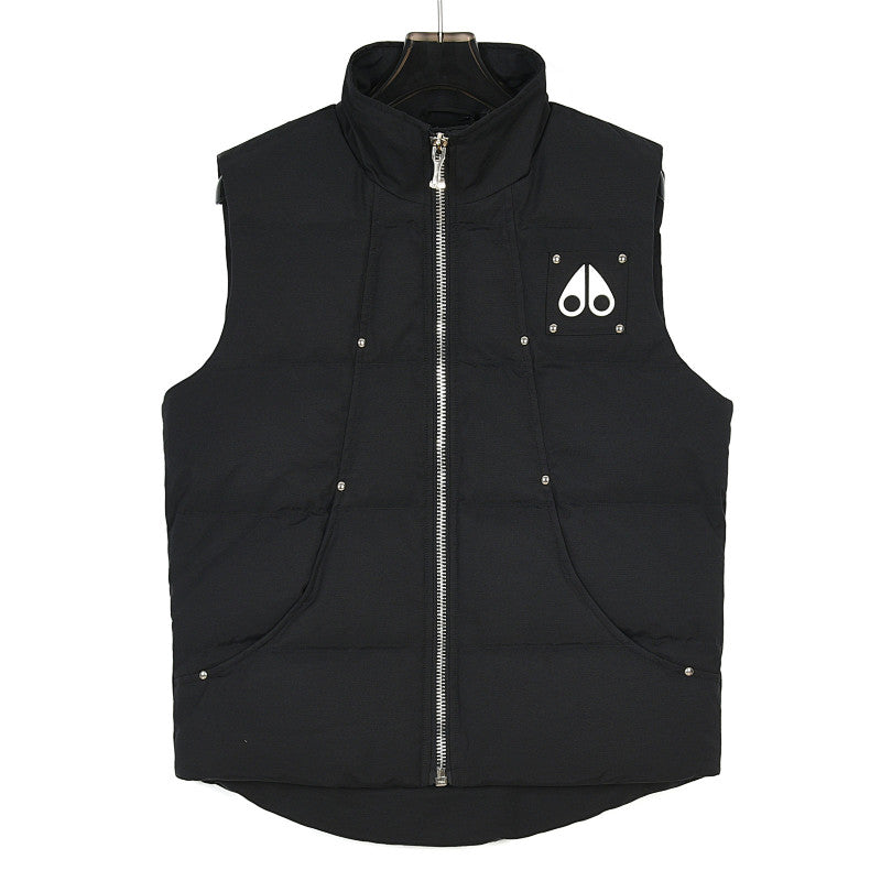 Moose Knuckles Down Vest with Logo Chest Patch and Silver Rivets