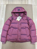 lululemon Women's Berry Red Hooded Down Puffer Jacket with Snap Placket
