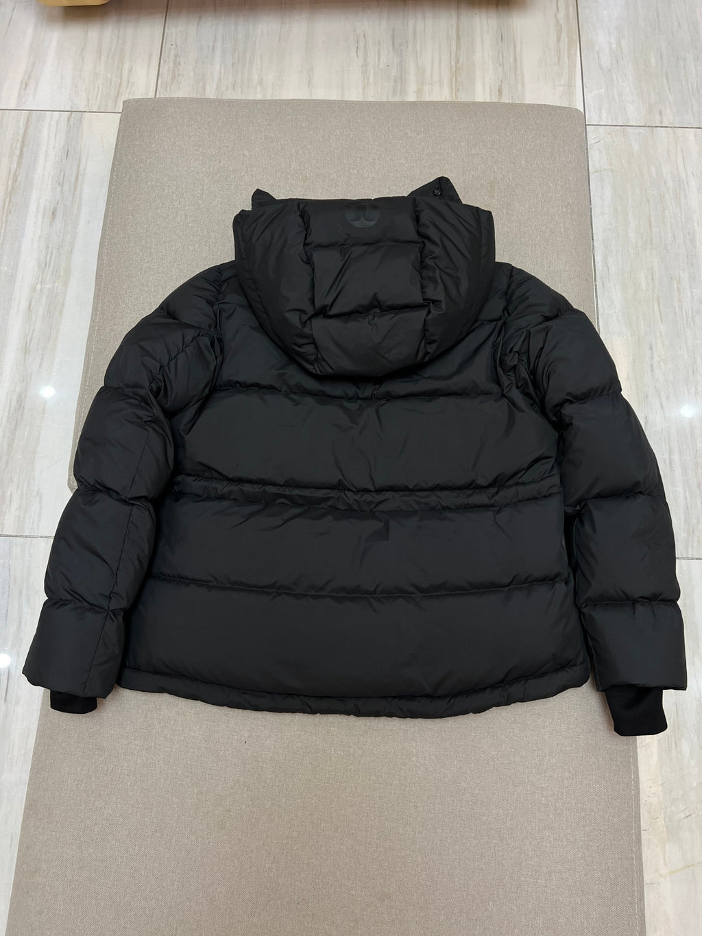 lululemon Women's All-Black Hooded Down Puffer Jacket with Embossed Logo Cuff