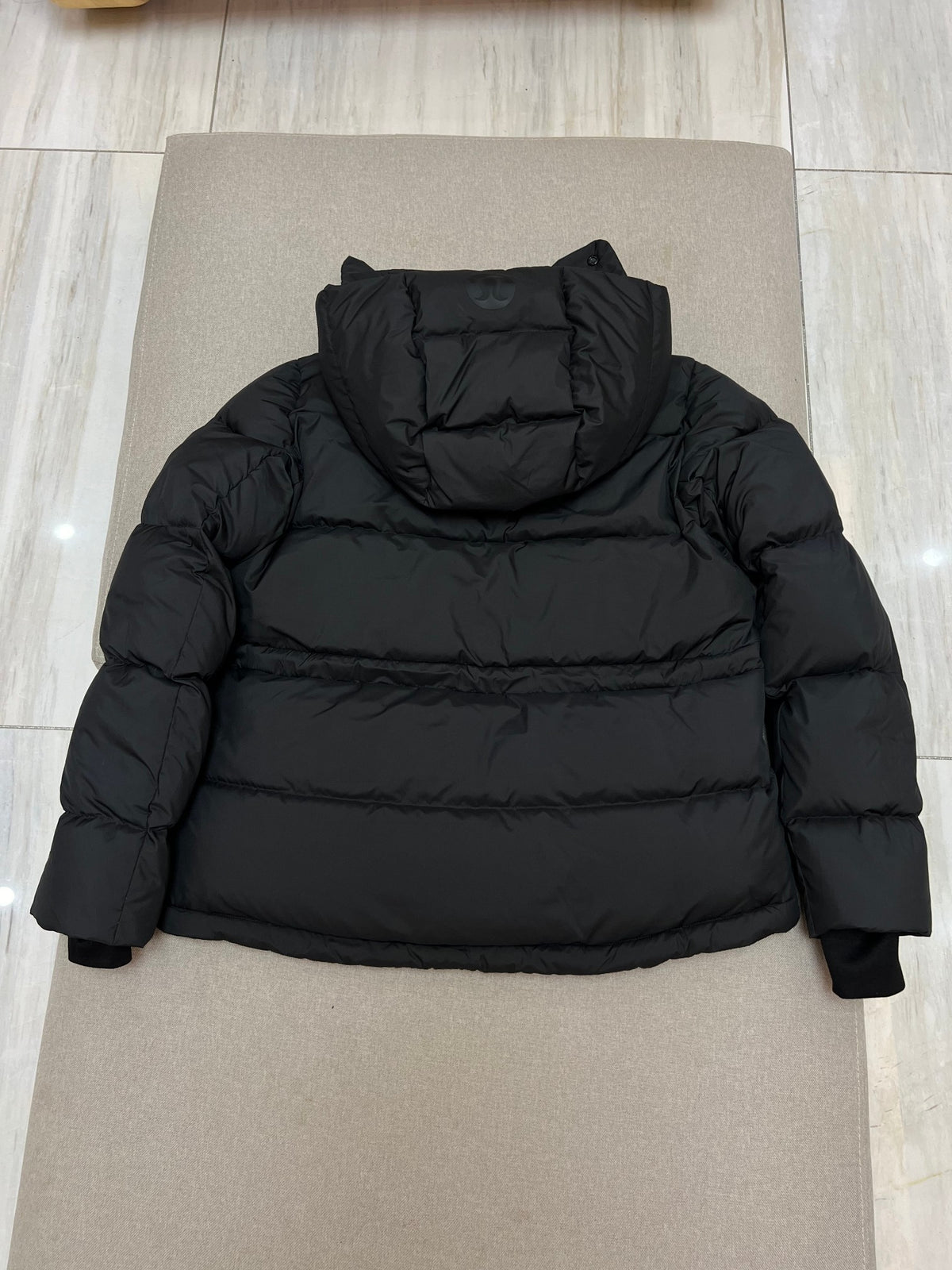 lululemon Women's All-Black Hooded Down Puffer Jacket with Embossed Logo Cuff