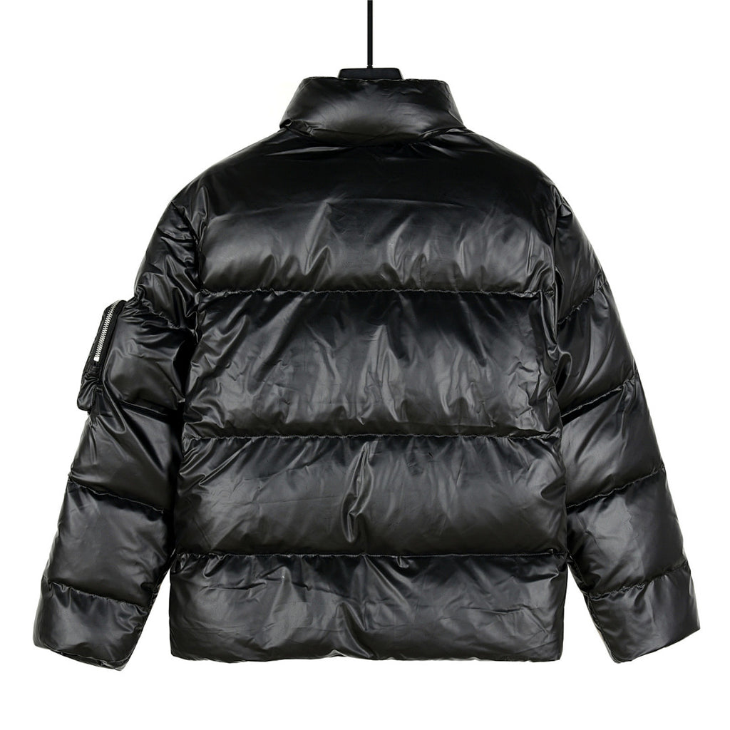 Prada Gloss Nylon Down Jacket with Engraved Logo Zip Pull
