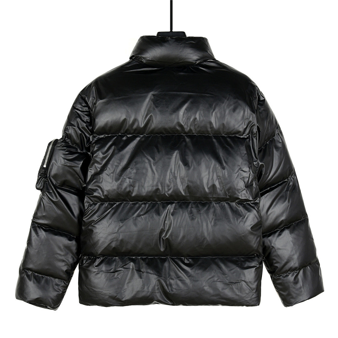 Prada Gloss Nylon Down Jacket with Engraved Logo Zip Pull