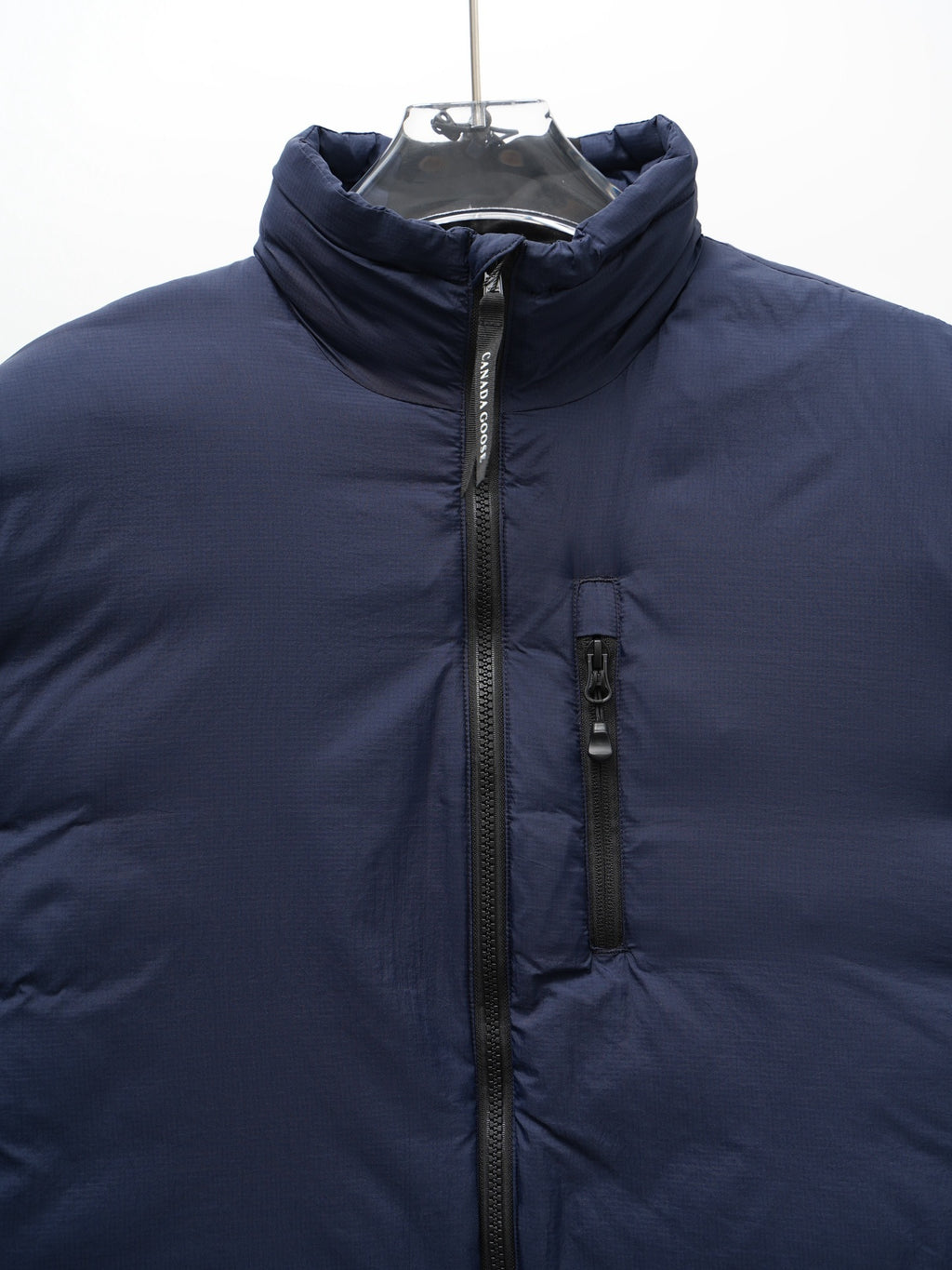 Canada Goose Navy Blue Down Bomber Jacket with Stand Collar and Chest Pocket