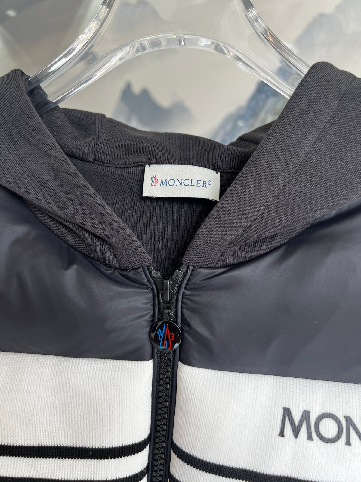 Moncler Stripe Logo Hybrid Down Hoodie – Black