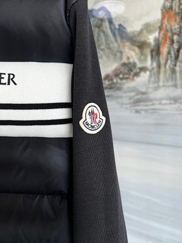 Moncler Stripe Logo Hybrid Down Hoodie – Black