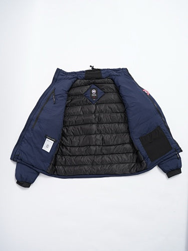 Canada Goose Navy Blue Down Bomber Jacket with Stand Collar and Chest Pocket