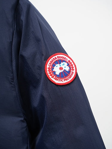 Canada Goose Navy Blue Down Bomber Jacket with Stand Collar and Chest Pocket