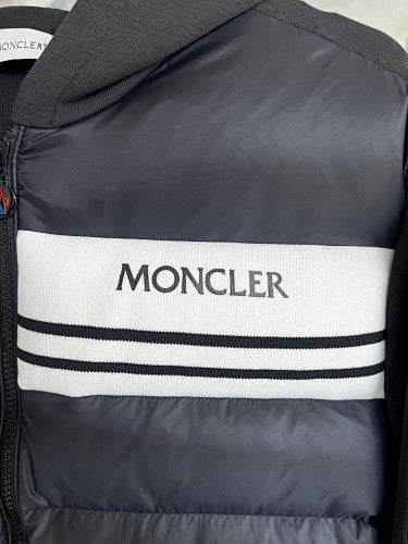 Moncler Stripe Logo Hybrid Down Hoodie – Black