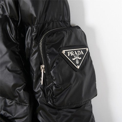 Prada Gloss Nylon Down Jacket with Engraved Logo Zip Pull