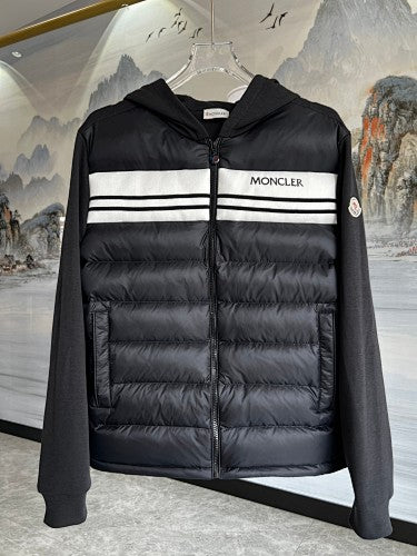 Moncler Stripe Logo Hybrid Down Hoodie – Black