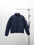 Canada Goose Navy Blue Down Bomber Jacket with Stand Collar and Chest Pocket
