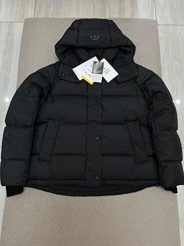 lululemon Women's All-Black Hooded Down Puffer Jacket with Embossed Logo Cuff