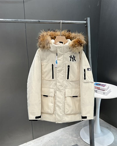 MLB NY Yankees Down Parka – Cream | Faux Fur Hood