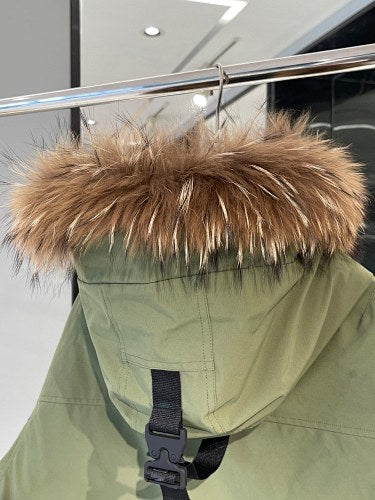 MLB NY Yankees Down Parka – Olive Green | Faux Fur Hood