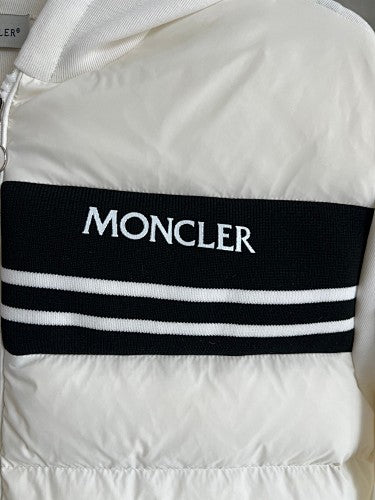 Moncler Stripe Logo Hybrid Down Hoodie – White