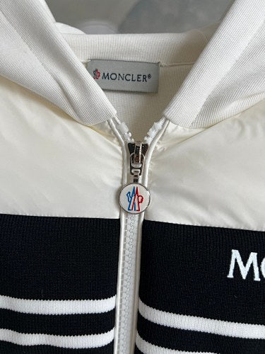 Moncler Stripe Logo Hybrid Down Hoodie – White