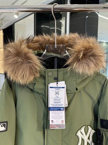MLB NY Yankees Down Parka – Olive Green | Faux Fur Hood