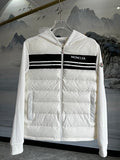 Moncler Stripe Logo Hybrid Down Hoodie – White