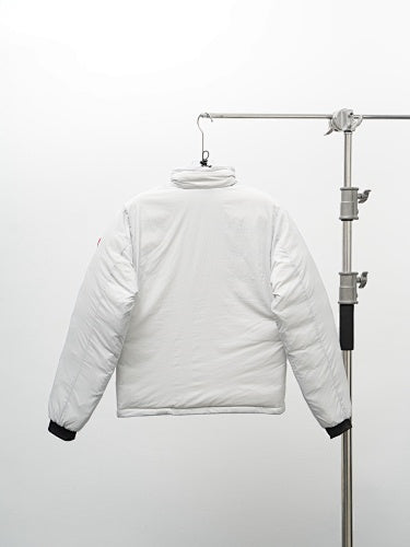 Canada Goose White Down Bomber Jacket with Ribbed Cuffs and Inner Liner