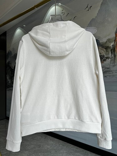 Moncler Stripe Logo Hybrid Down Hoodie – White