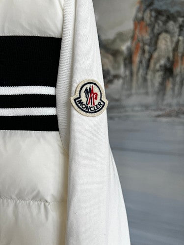 Moncler Stripe Logo Hybrid Down Hoodie – White
