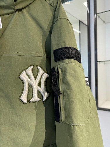 MLB NY Yankees Down Parka – Olive Green | Faux Fur Hood
