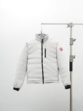 Canada Goose White Down Bomber Jacket with Ribbed Cuffs and Inner Liner