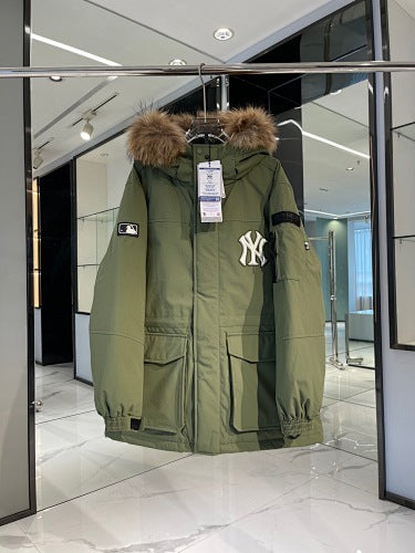 MLB NY Yankees Down Parka – Olive Green | Faux Fur Hood