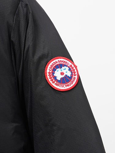 Canada Goose Black Down Bomber Jacket with Sleeve Badge and Quilted Lining