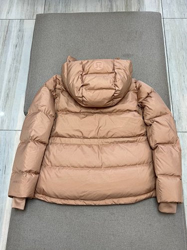 lululemon Women's Caramel Tan Hooded Down Puffer Jacket with Geometric Quilting