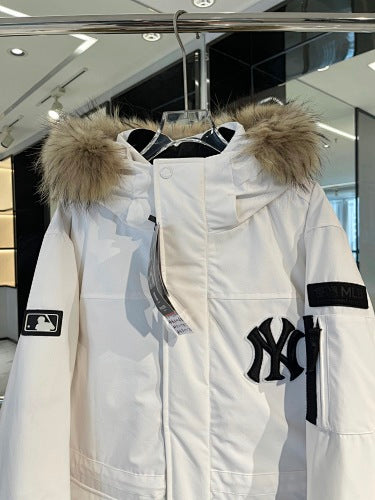 MLB Major League Baseball Down Parka – White | Faux Fur Hood
