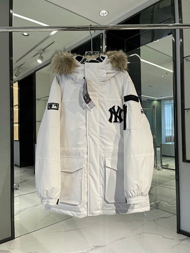 MLB Major League Baseball Down Parka – White | Faux Fur Hood