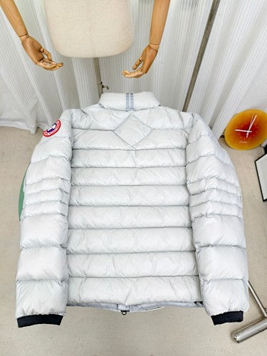 Canada Goose White Short Puffer Jacket with Ribbed Cuffs