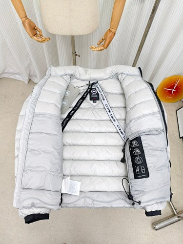 Canada Goose White Short Puffer Jacket with Ribbed Cuffs