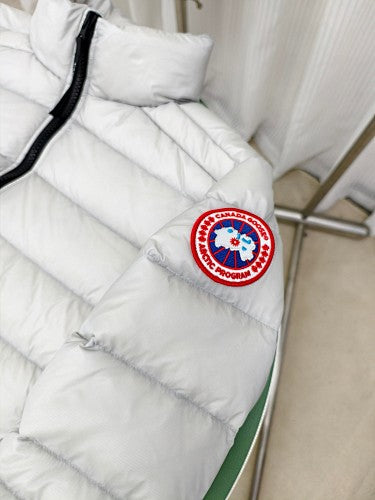 Canada Goose White Short Puffer Jacket with Ribbed Cuffs