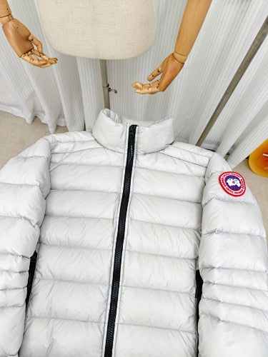 Canada Goose White Short Puffer Jacket with Ribbed Cuffs