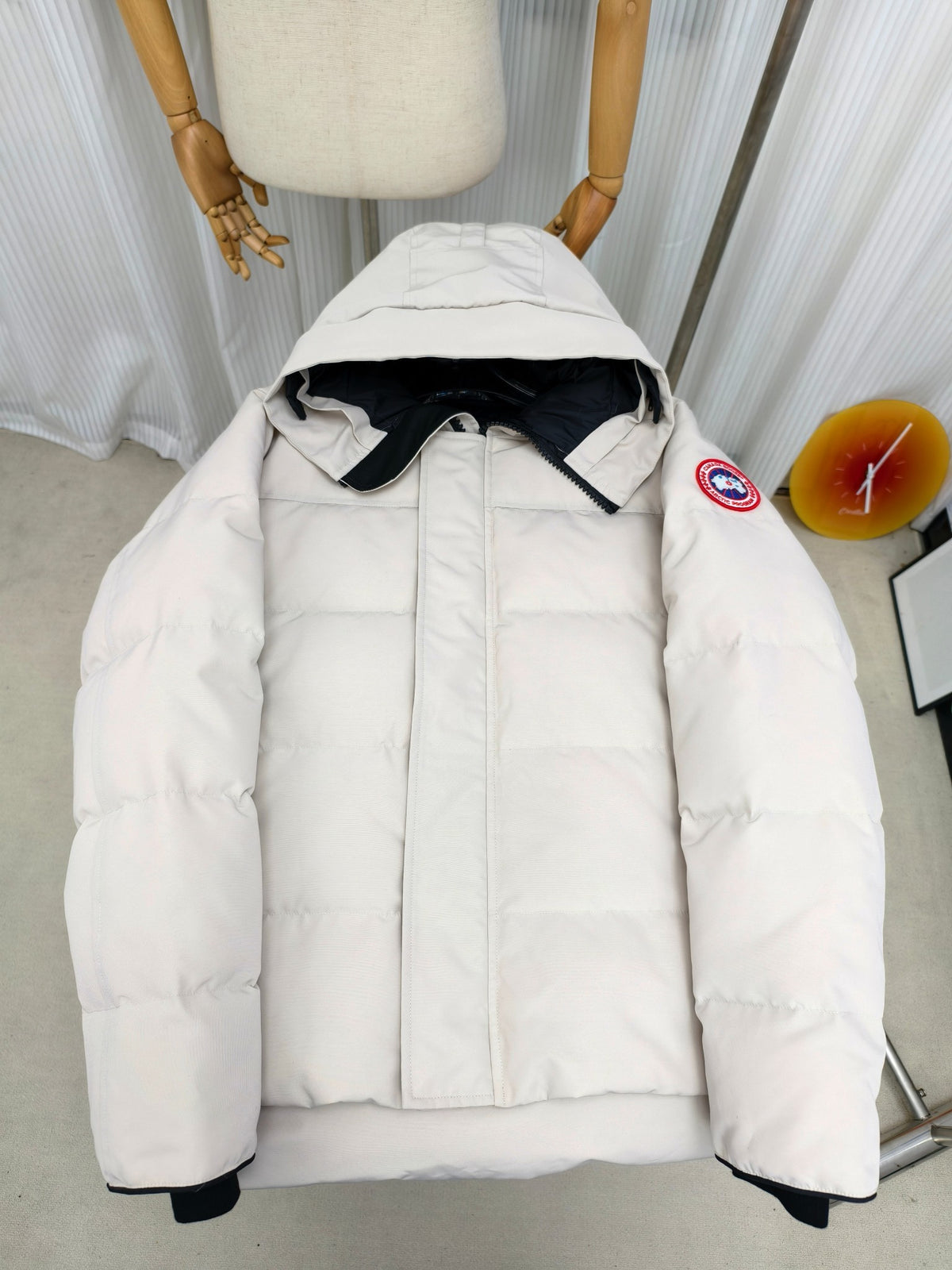 Canada Goose White Hooded Down Puffer Jacket with Arctic Program Badge