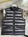 Moncler Gloss Nylon Down Vest with Chest Badge Patch and Zip Pockets