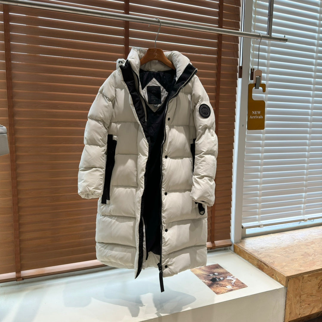 Canada Goose Women's Long Down Parka with Sleeve Disc Badge and Contrast Webbing