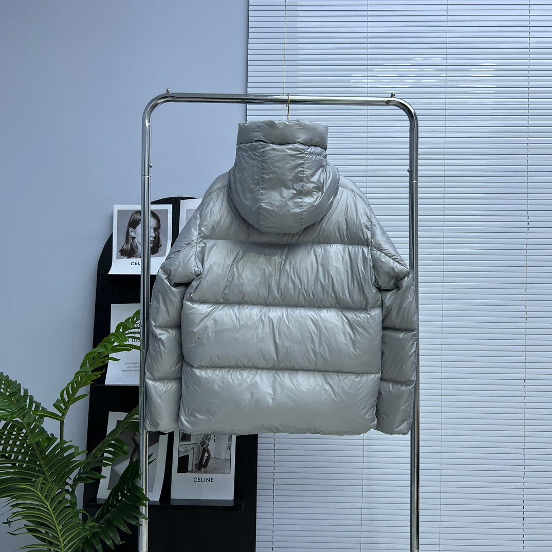 Canada Goose Silver Iridescent Hooded Down Puffer Jacket with Tonal Badge