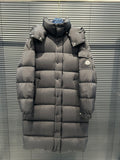 Moncler Long Down Parka with Detachable Hood and Sleeve Cargo Pocket