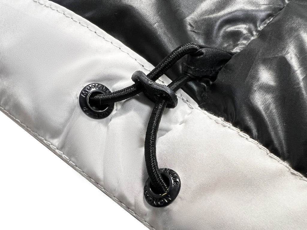 Moncler Two-Tone Hooded Down Jacket with Contrast Placket and Logo Toggles