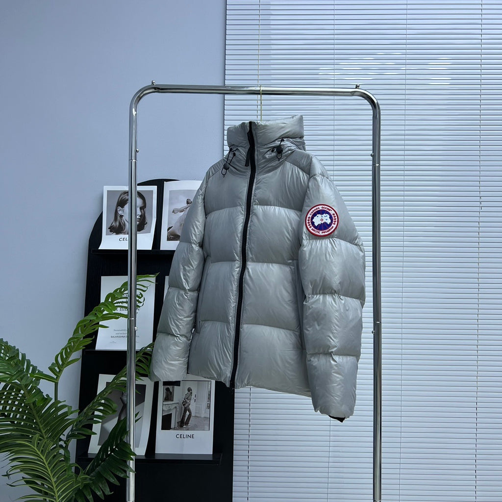 Canada Goose Silver Iridescent Hooded Down Puffer Jacket with Tonal Badge