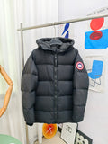 Canada Goose Men's Black Hooded Down Puffer Jacket with Branded Zipper