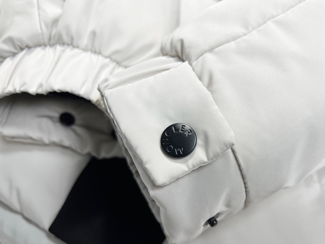 Moncler Two-Tone Hooded Down Jacket with Contrast Placket and Logo Toggles