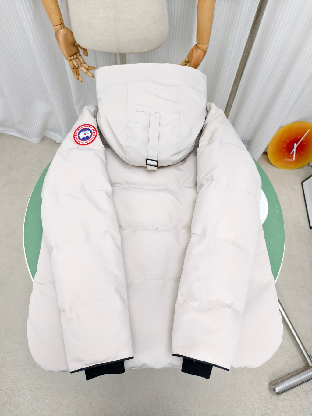 Canada Goose White Hooded Down Puffer Jacket with Arctic Program Badge
