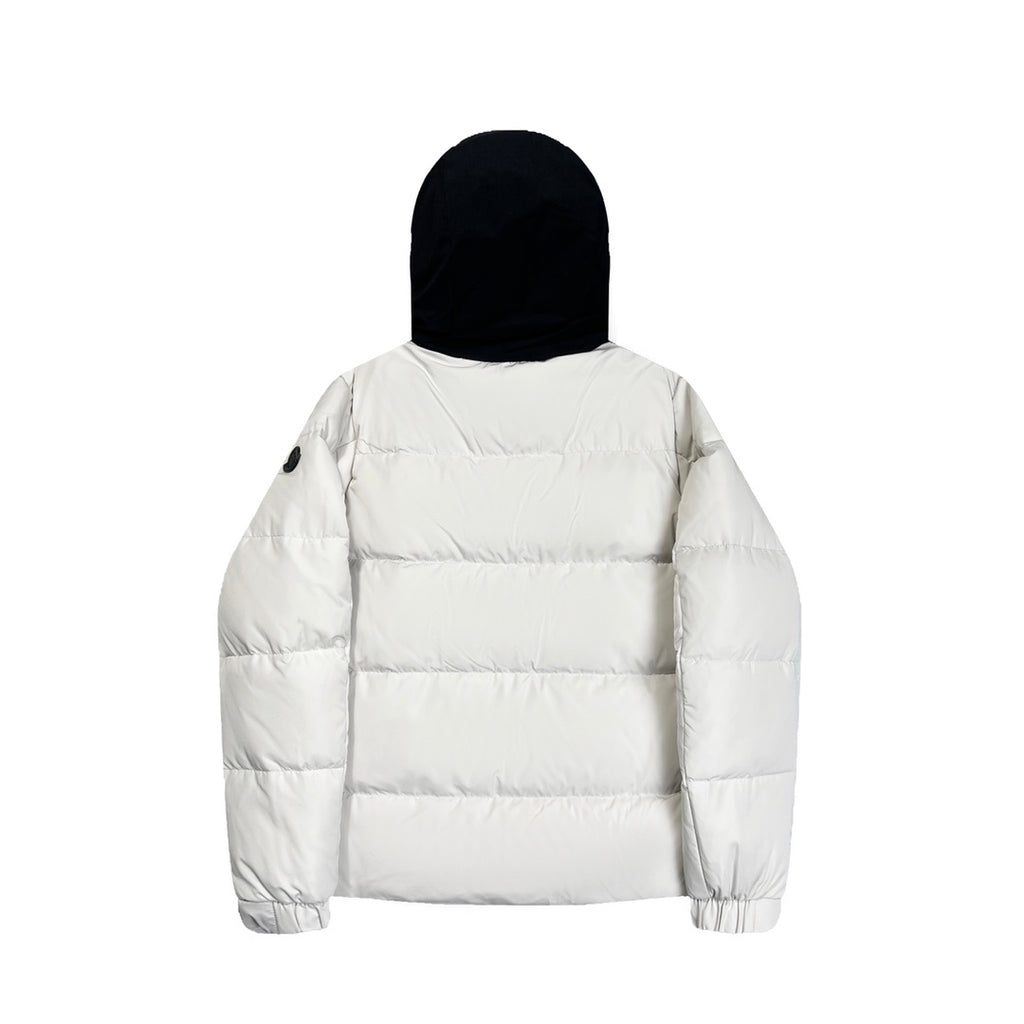 Moncler Two-Tone Hooded Down Jacket with Contrast Placket and Logo Toggles