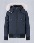 Moose Knuckles Kids Navy Fur-Trim Hooded Bomber Jacket