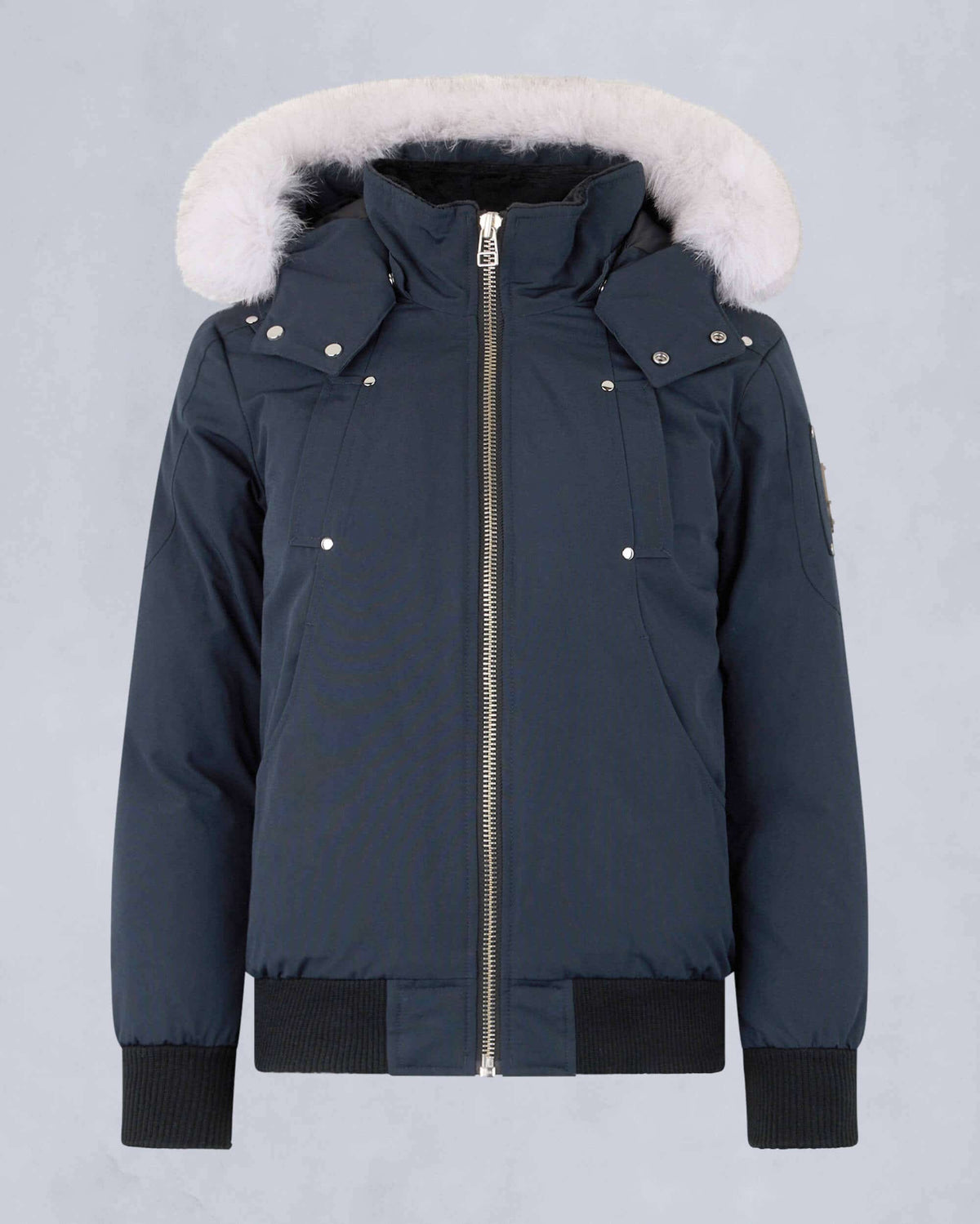 Moose Knuckles Kids Navy Fur-Trim Hooded Bomber Jacket