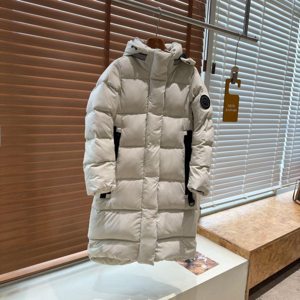 Canada Goose Women's Long Down Parka with Sleeve Disc Badge and Contrast Webbing